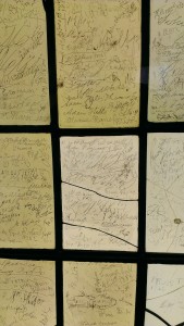 A preserved window pane from the House Where William Shakespeare was Born.