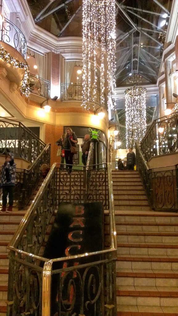 Christmas decorations in one of the old shopping arcades just off New Street, Birmingham