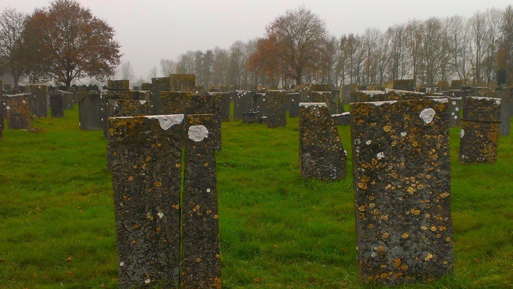 Weathered and split headstones